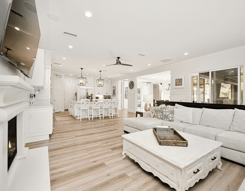 Modern open-plan living and dining area.